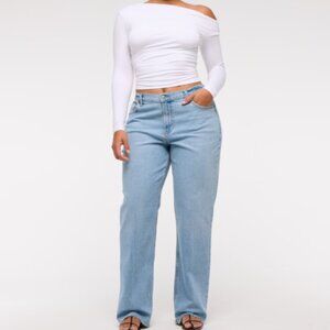 NWT Abercrombie & Fitch Curve Love Low Rise Baggy Jeans 36 22R Raw Hem Light